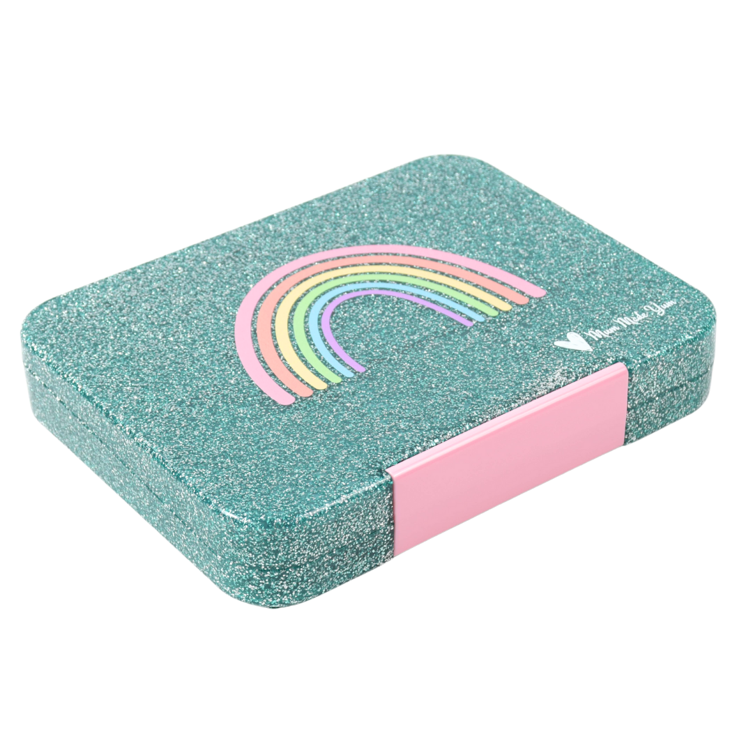 Mum Made Yum Large Bento Lunch Box - Teal Sparkle Rainbow
