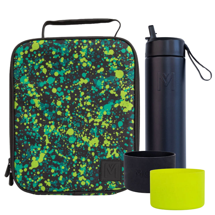 MontiiCo Large Lunch Bag & Sipper Bottle Bundle - Splat