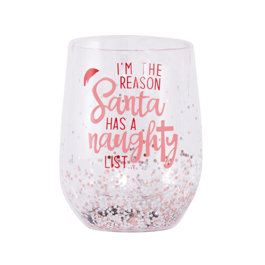 Splosh Stemless Christmas Wine Glass - Naughty