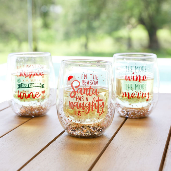 Splosh Stemless Christmas Wine Glass - Naughty