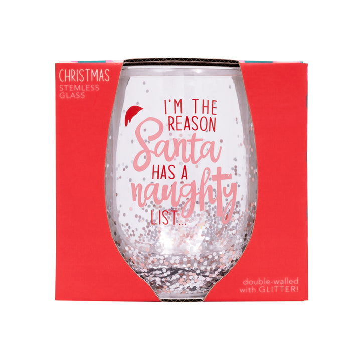 Splosh Stemless Christmas Wine Glass - Naughty
