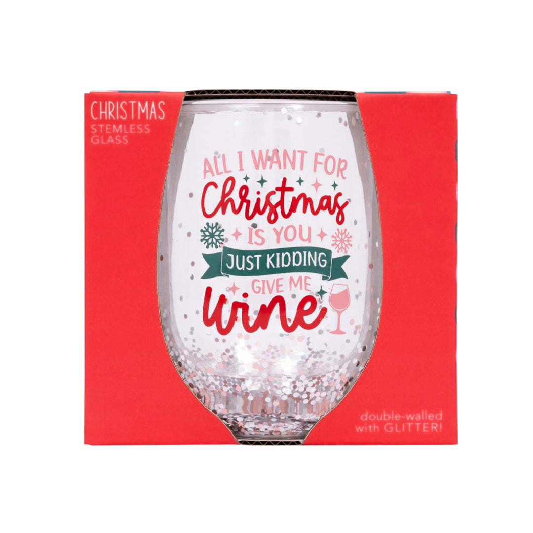 Splosh Stemless Christmas Wine Glass - Wine