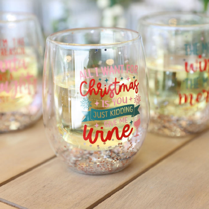 Splosh Stemless Christmas Wine Glass - Wine