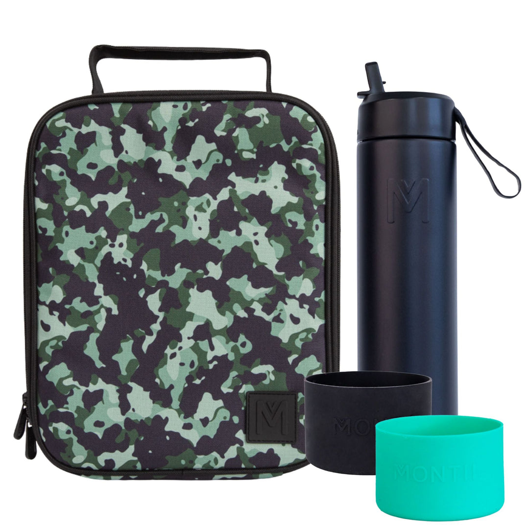 MontiiCo Large Lunch Bag & Sipper Bottle Bundle - Stealth