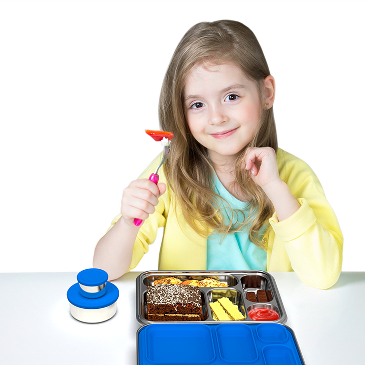 Stainless Steel 5 Compartment Bento With Leakproof Pots - Blue