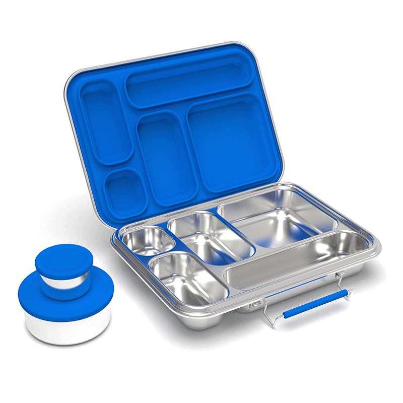 Stainless Steel 5 Compartment Bento With Leakproof Pots - Blue
