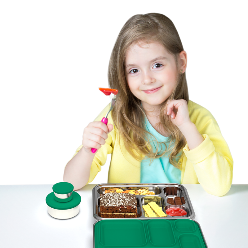 Stainless Steel 5 Compartment Bento With Leakproof Pots - Green