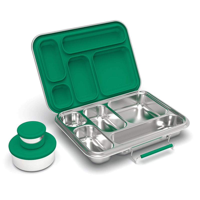 Stainless Steel 5 Compartment Bento With Leakproof Pots - Green