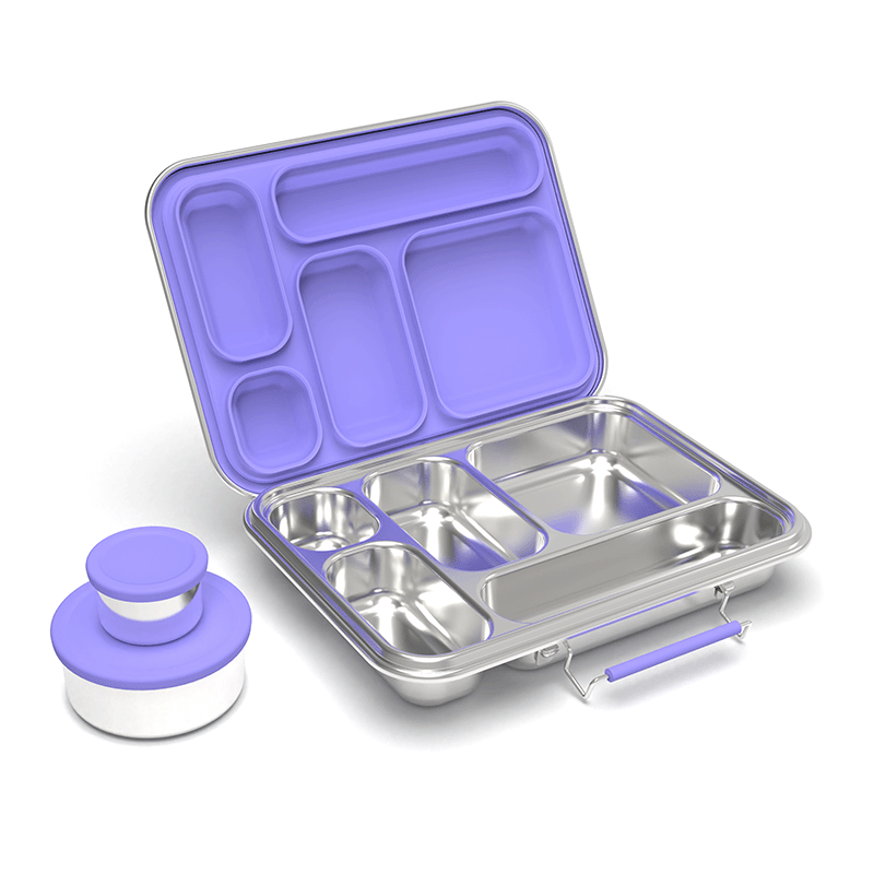 Stainless Steel 5 Compartment Bento With Leakproof Pots - Purple