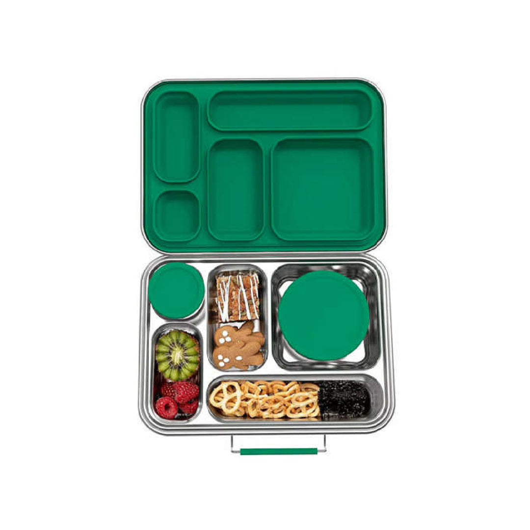 Stainless Steel 5 Compartment Bento With Leakproof Pots - Green