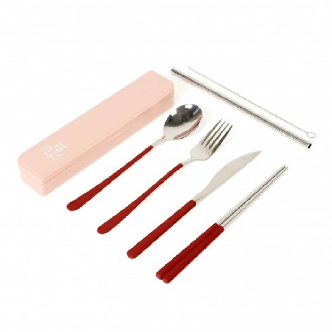 The Somewhere Co. Cutlery Kit - Silver/Burgundy