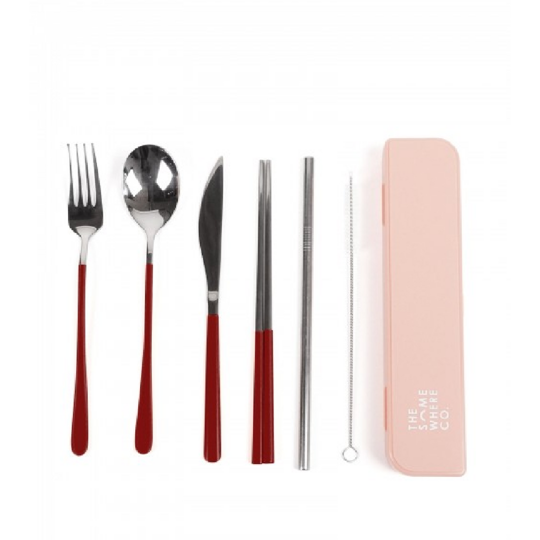 The Somewhere Co. Cutlery Kit - Silver/Burgundy