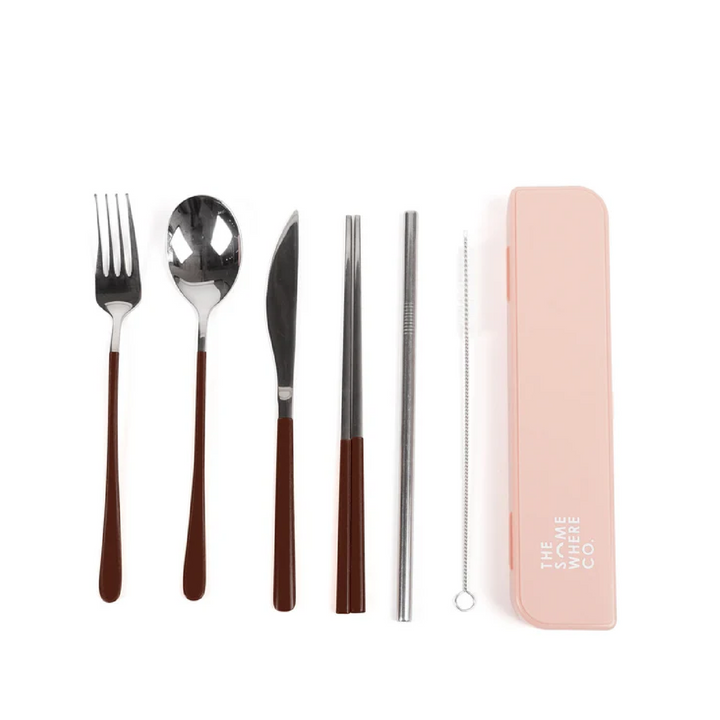 The Somewhere Co. Cutlery Kit - Silver/Chocolate