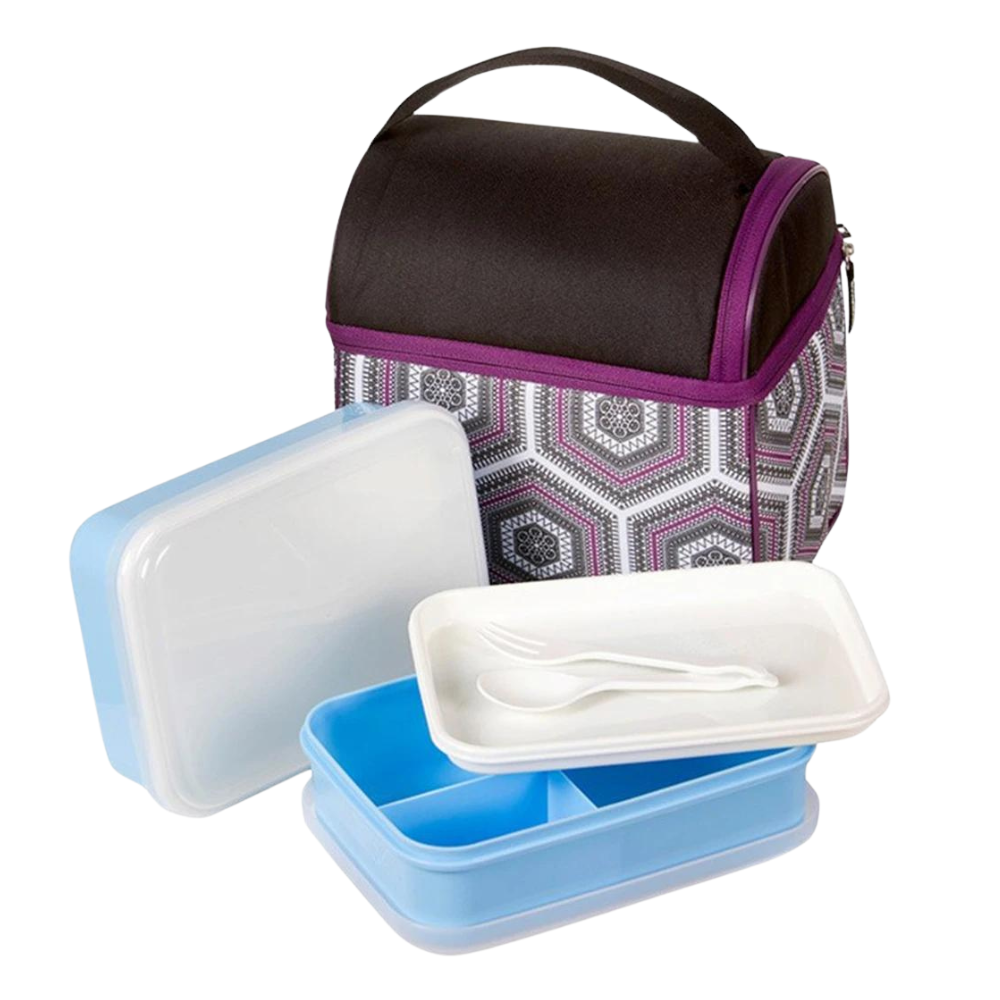 Thermos DOUBLE Raya Lunch Bag & Lunch Box - Purple Hexagon