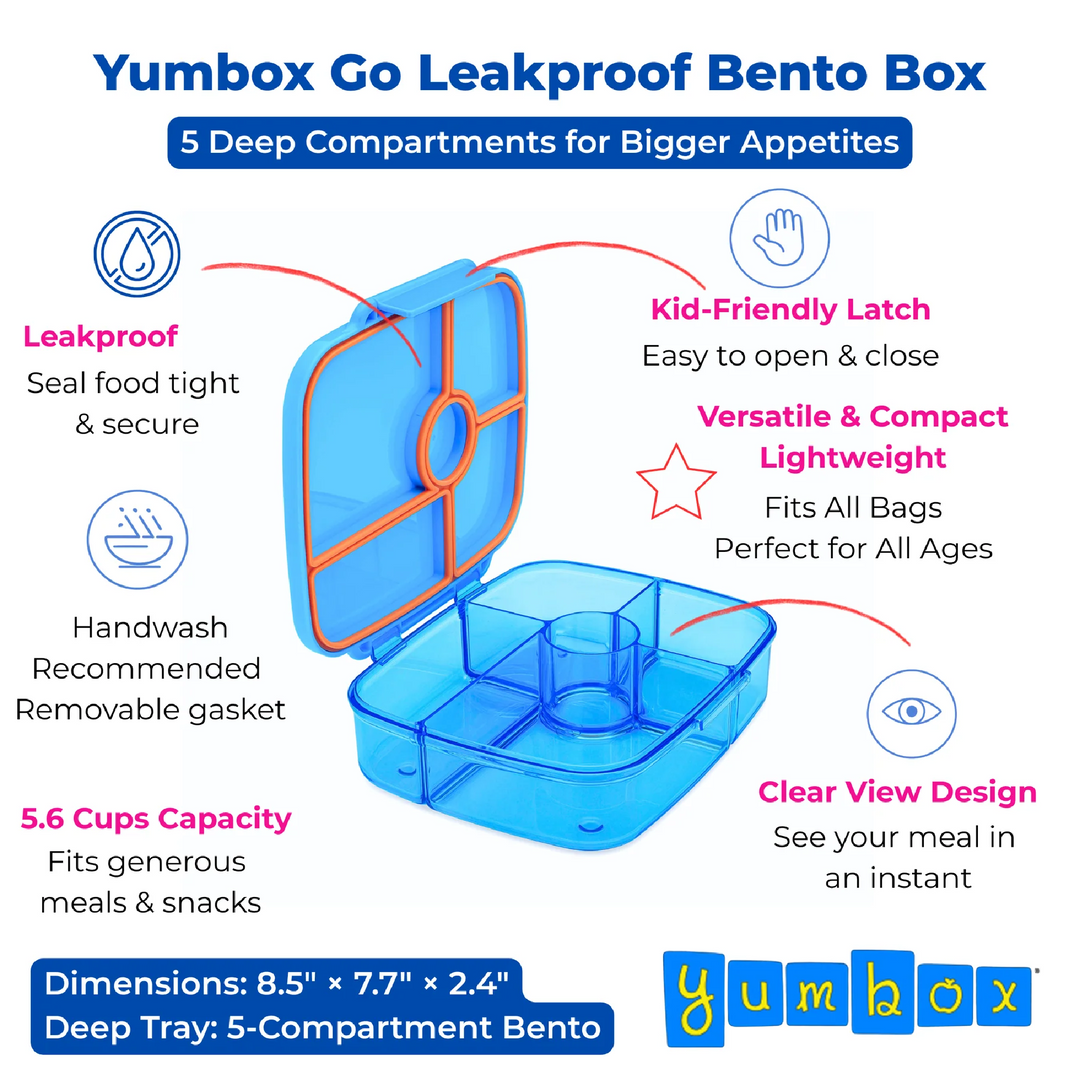 PRE-ORDER - Yumbox Go Bento Box - 5 Compartments - Miami Blue