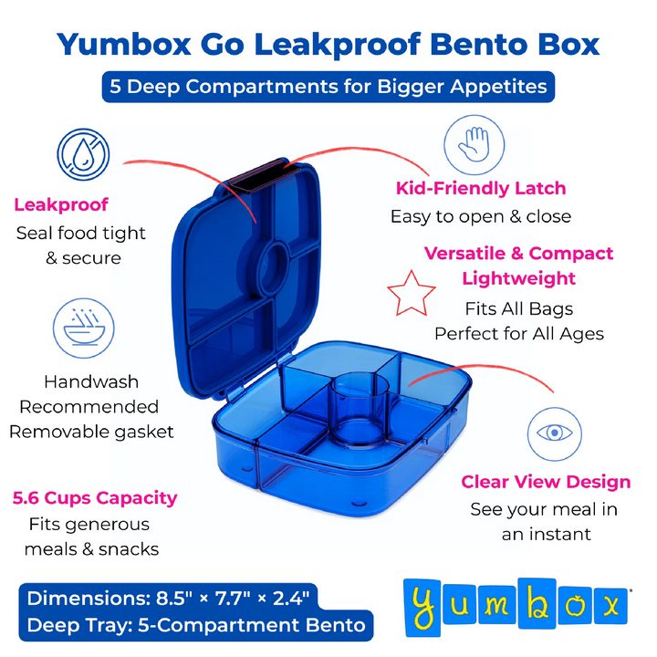 PRE-ORDER - Yumbox Go Bento Box - 5 Compartments - Oslo Blue