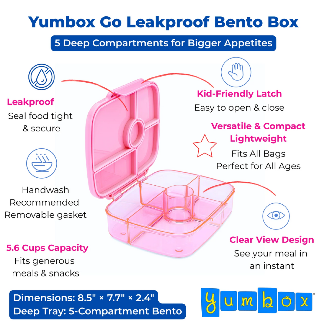 PRE-ORDER - Yumbox Go Bento Box - 5 Compartments - Sydney Pink