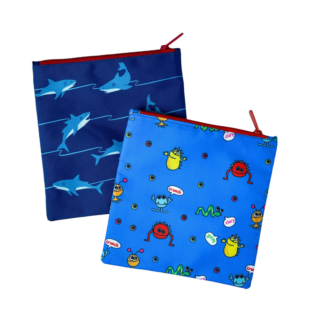 Yumbox Reusable Sandwich Bag 2pk - Blue Shark & Monsters