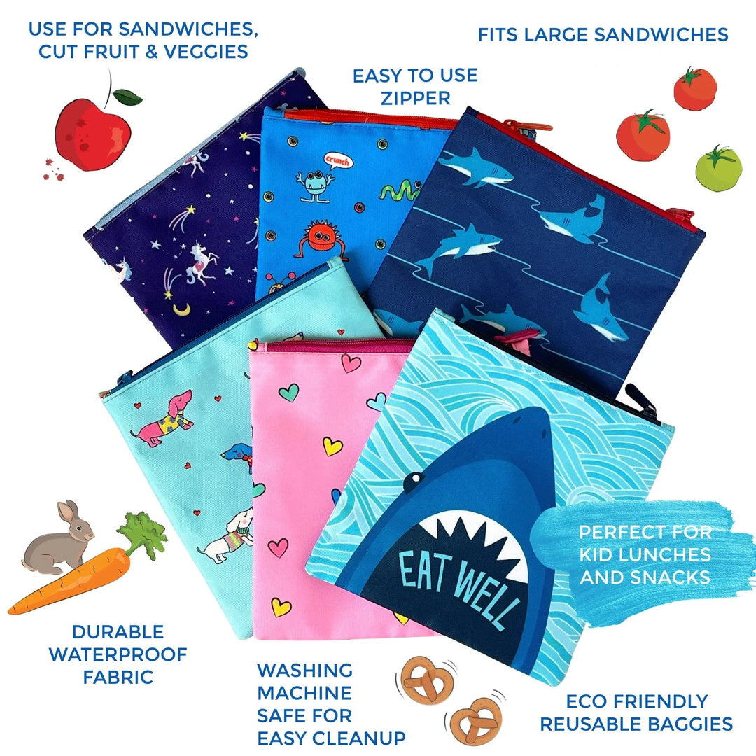 Yumbox Reusable Sandwich Bag 2pk - Blue Shark & Shark