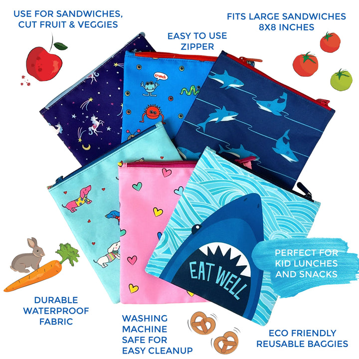 Yumbox Reusable Sandwich Bag 2pk - Monsters & Shark