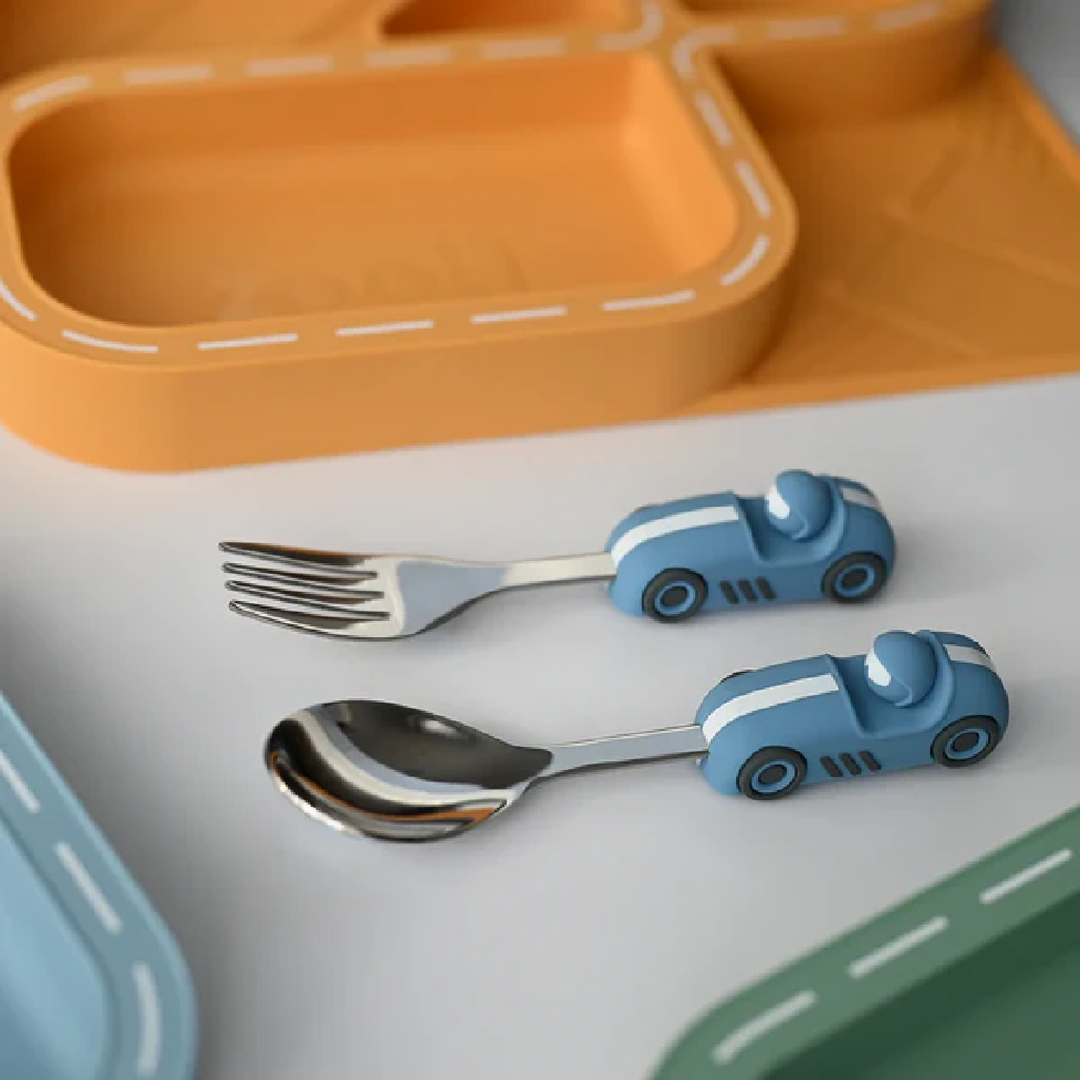 Zooli Children's Cutlery Set - Powder Blue Race Car