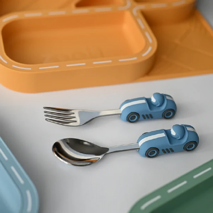 Zooli Children's Cutlery Set - Powder Blue Race Car