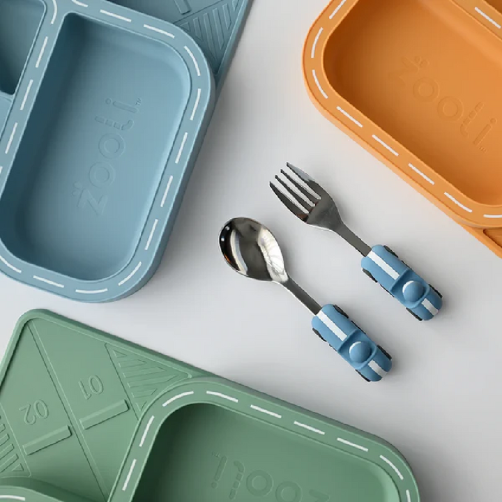 Zooli Children's Cutlery Set - Powder Blue Race Car