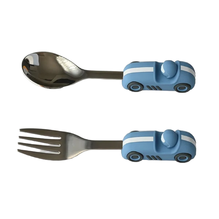 Zooli Children's Cutlery Set - Powder Blue Race Car