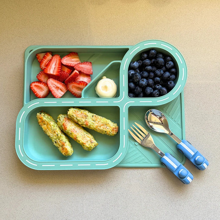 Zooli Children's Dinnerware Set - Sage Green Racetrack