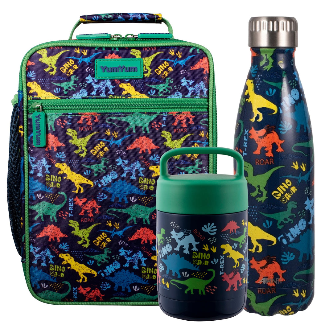 Avanti Insulated Lunch Bag, Food Jar & Bottle Bundle - Dinosaur Parade