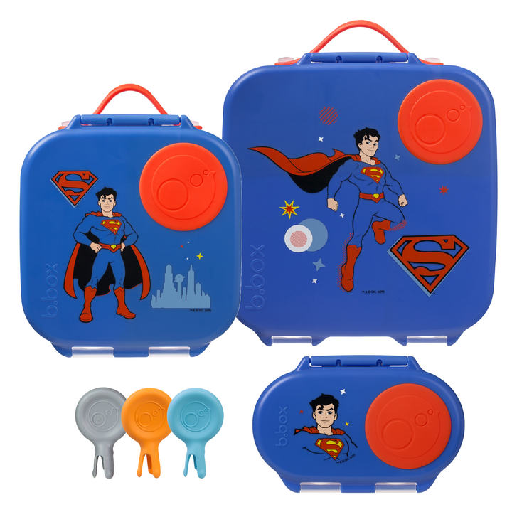b.box Bento Large & Mini Lunch Box & Snack Box Bundle - Superman