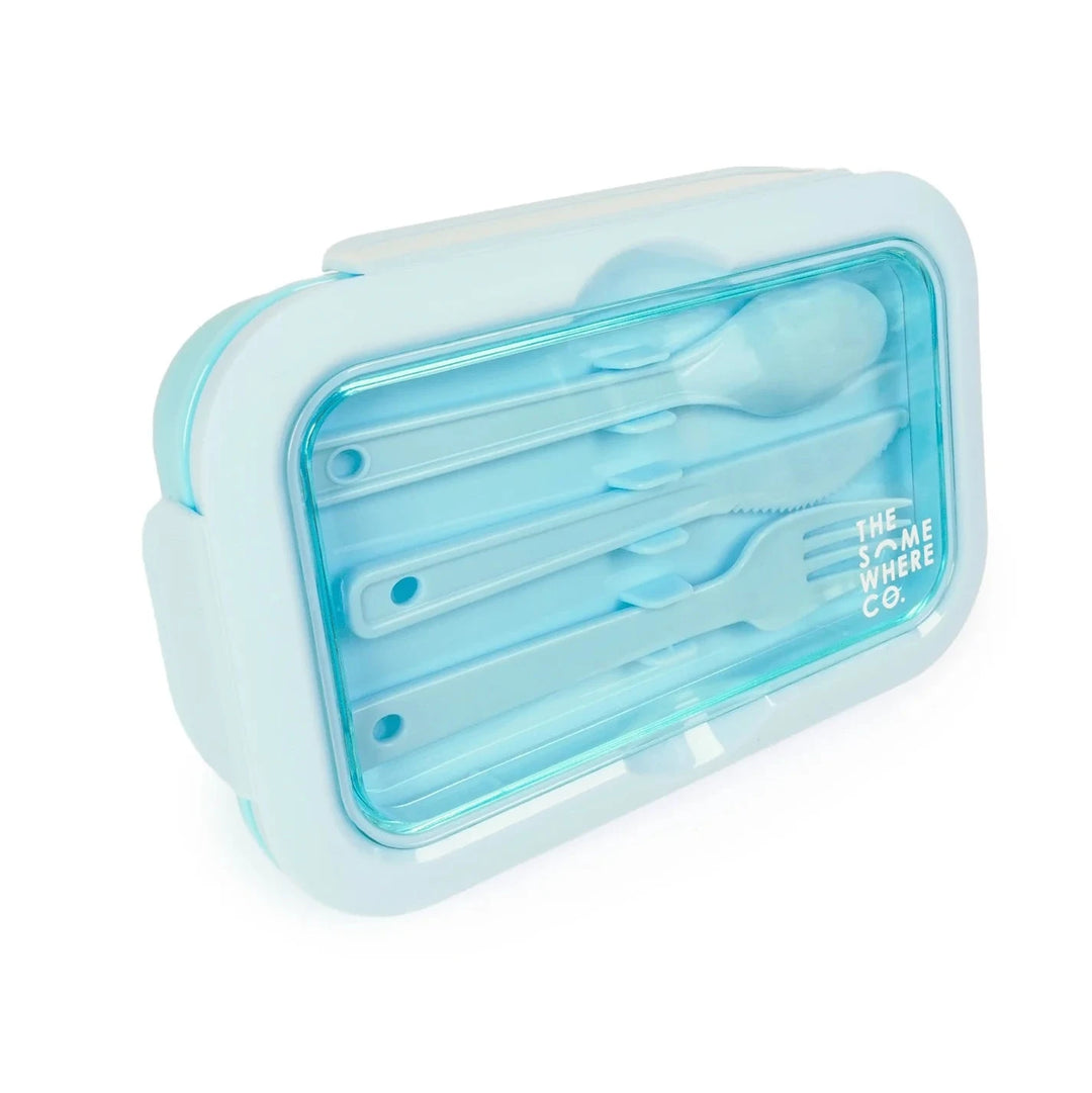 Bento Lunch Box & Cutlery - Peppermint Blue