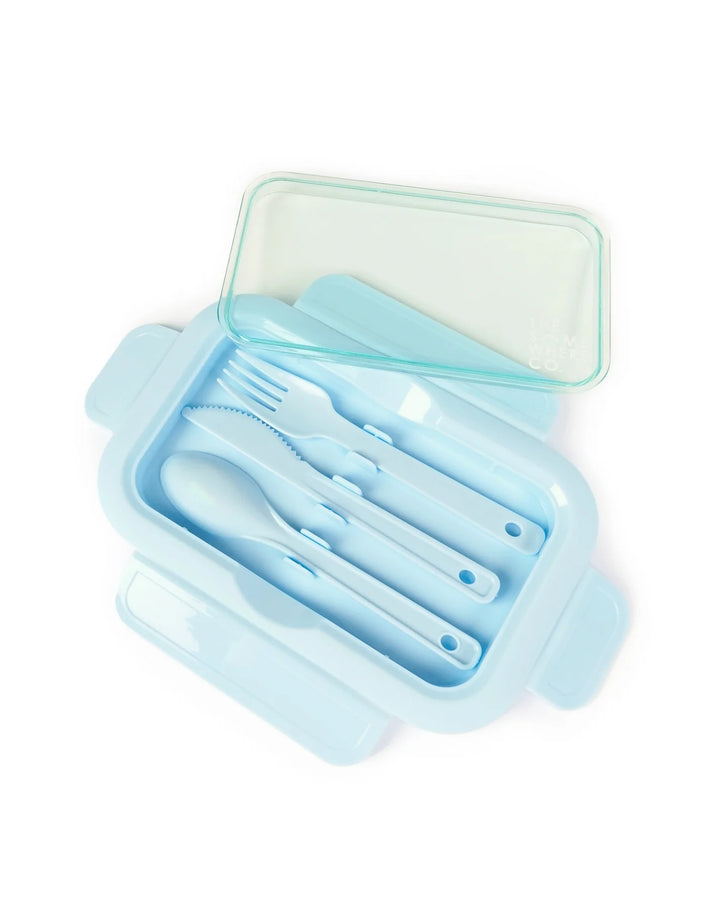 Bento Lunch Box & Cutlery - Peppermint Blue