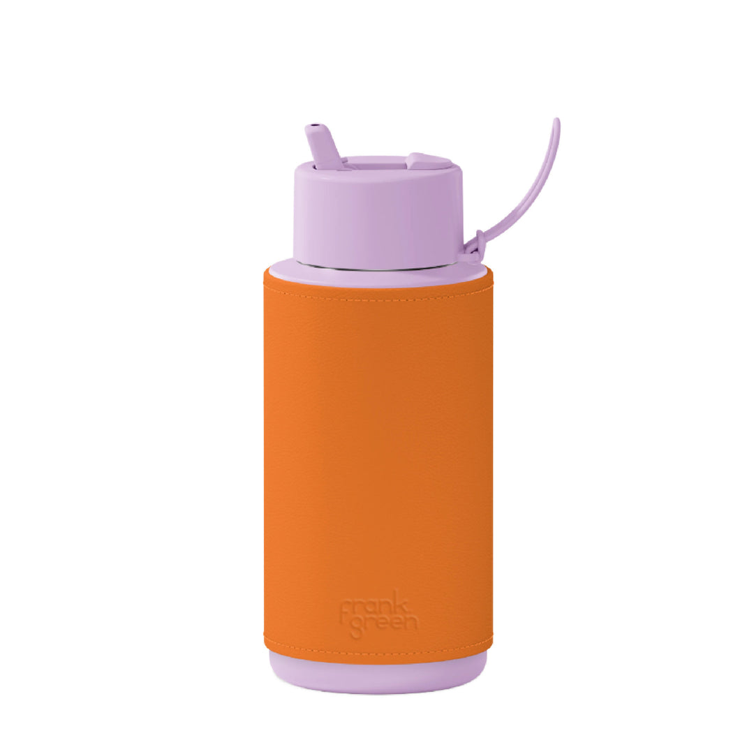 Frank Green Insulated Drink Bottle 1L - Lilac Haze & Cactus Leather Sleeve - Sunburst