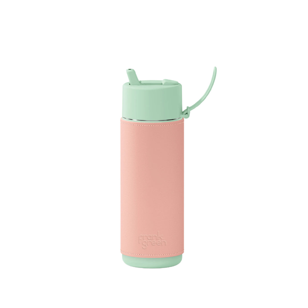 Frank Green Insulated Drink Bottle 595ml - Mint Gelato & Cactus Leather Sleeve - Blushed