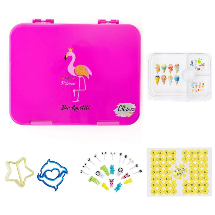 Citron Bento Lunch Box With Sandwich Cutters + Picks - Flamingo