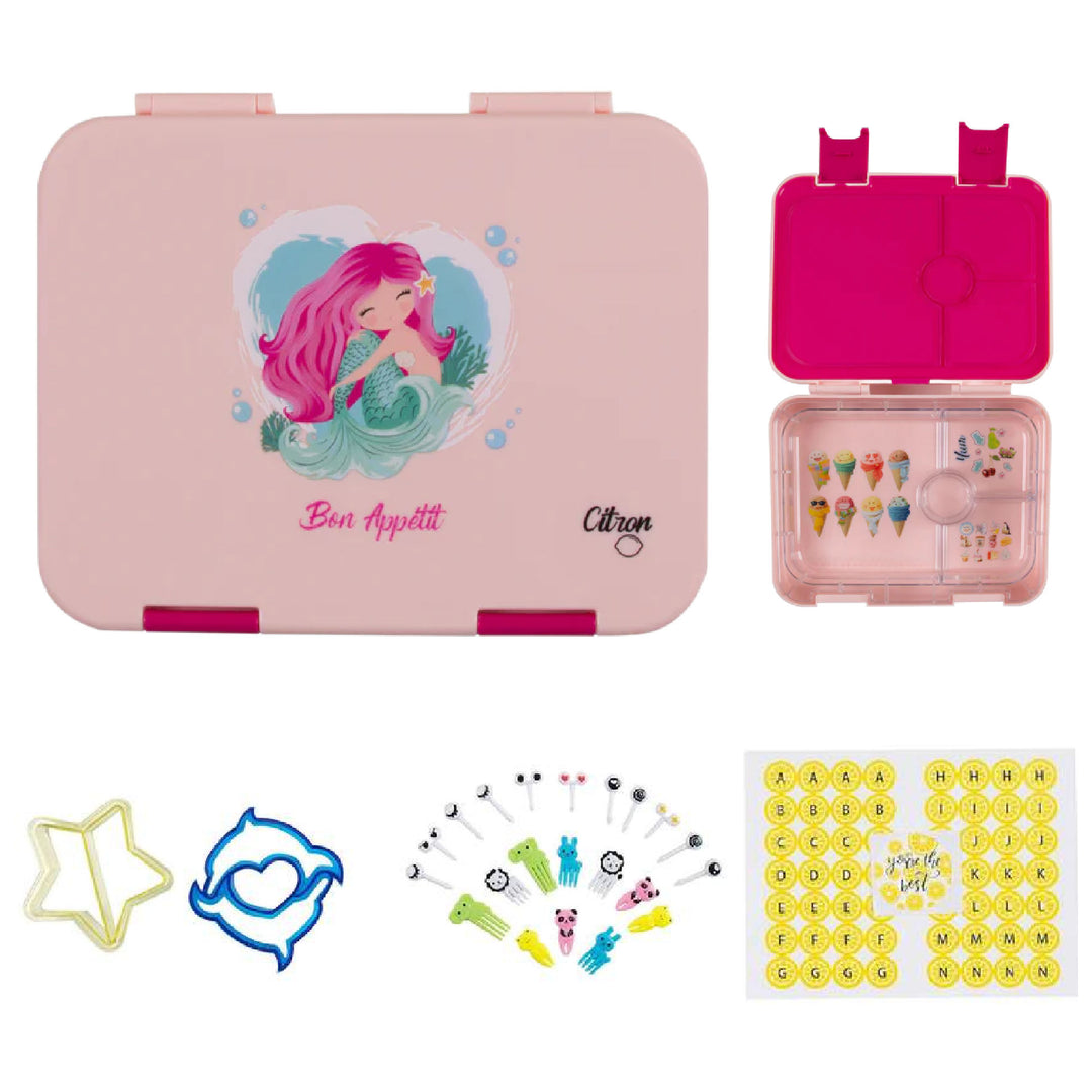 Citron Bento Lunch Box With Sandwich Cutters + Picks - Mermaid