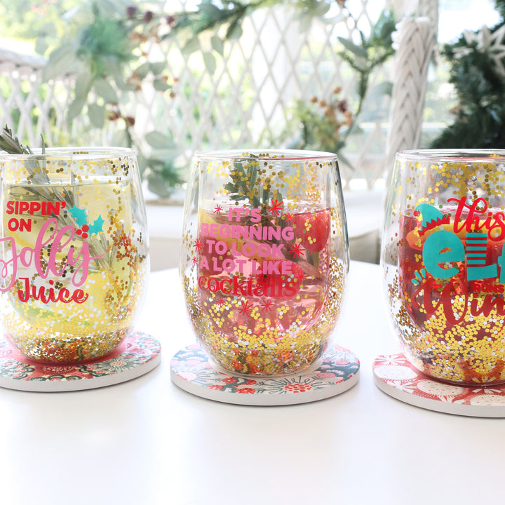 Splosh Stemless Christmas Wine Glass - Christmas Cocktails