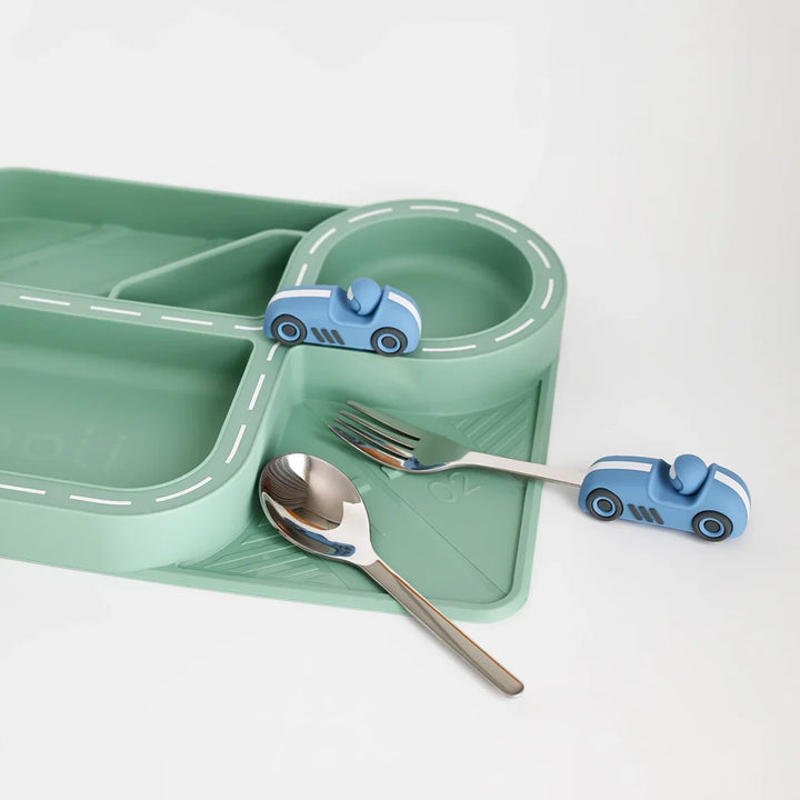 Zooli Children's Dinnerware Set - Sage Green Racetrack