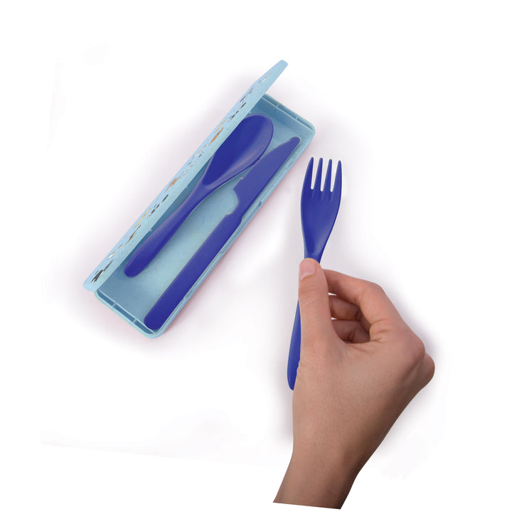 Wheat Straw Travel Cutlery Set - Dogs Blue