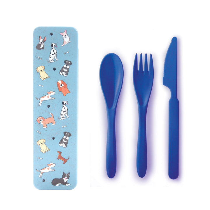 Wheat Straw Travel Cutlery Set - Dogs Blue