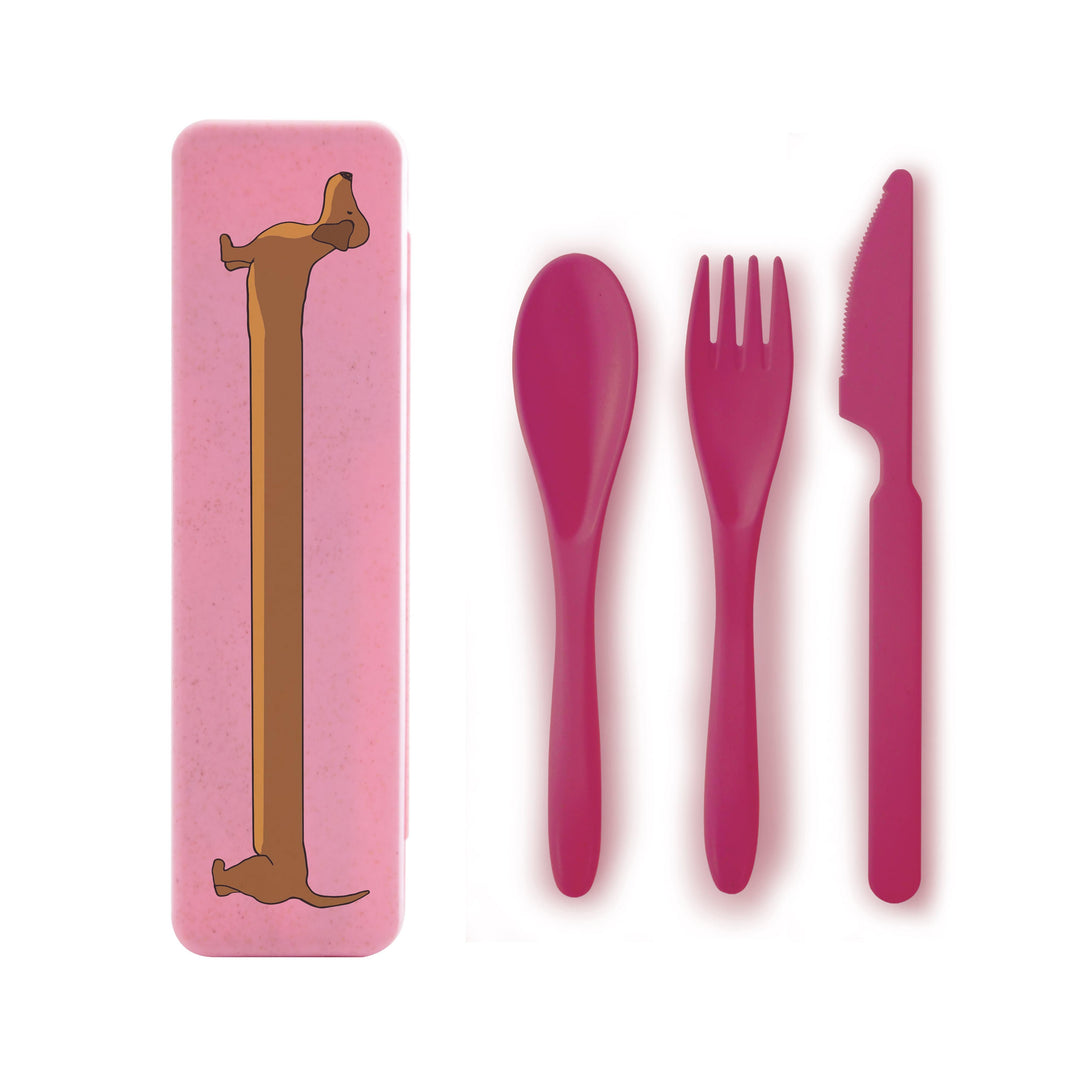 Wheat Straw Travel Cutlery Set - Dogs Pink