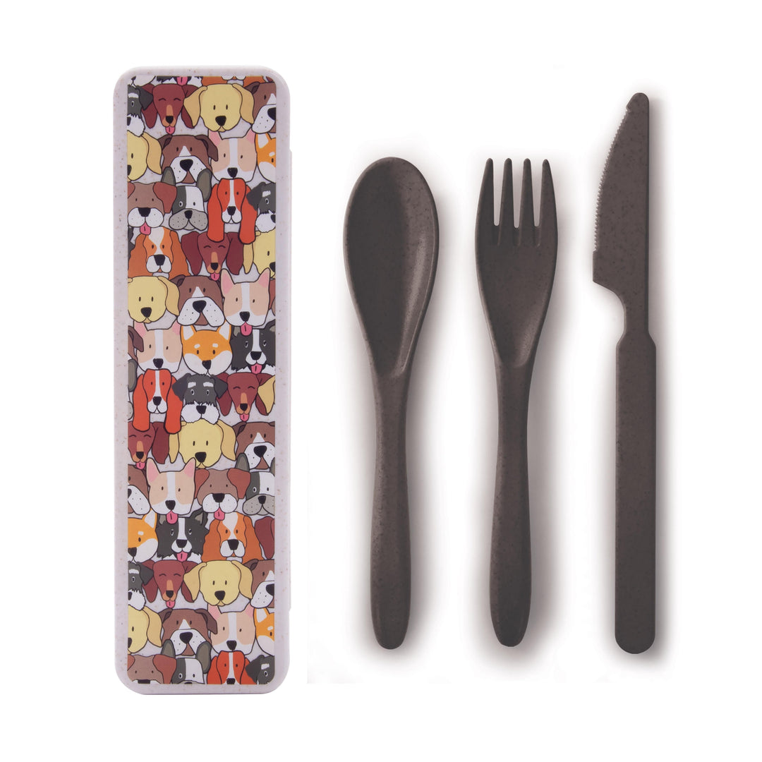 Wheat Straw Travel Cutlery Set - Dogs White