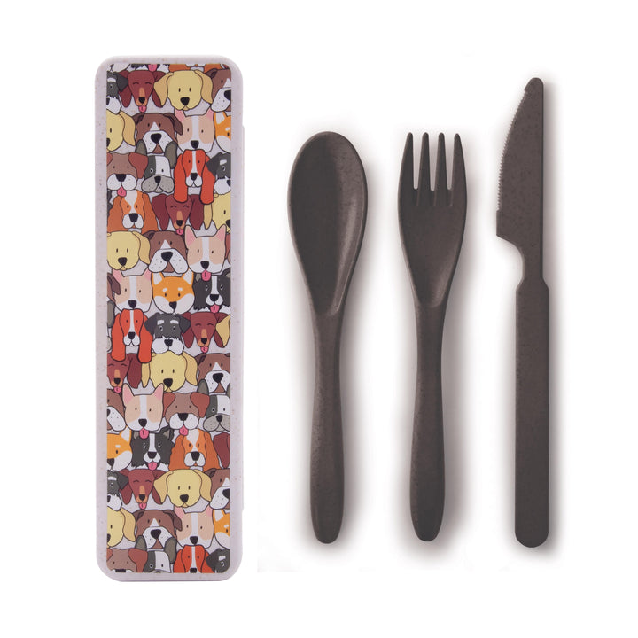 Wheat Straw Travel Cutlery Set - Dogs White