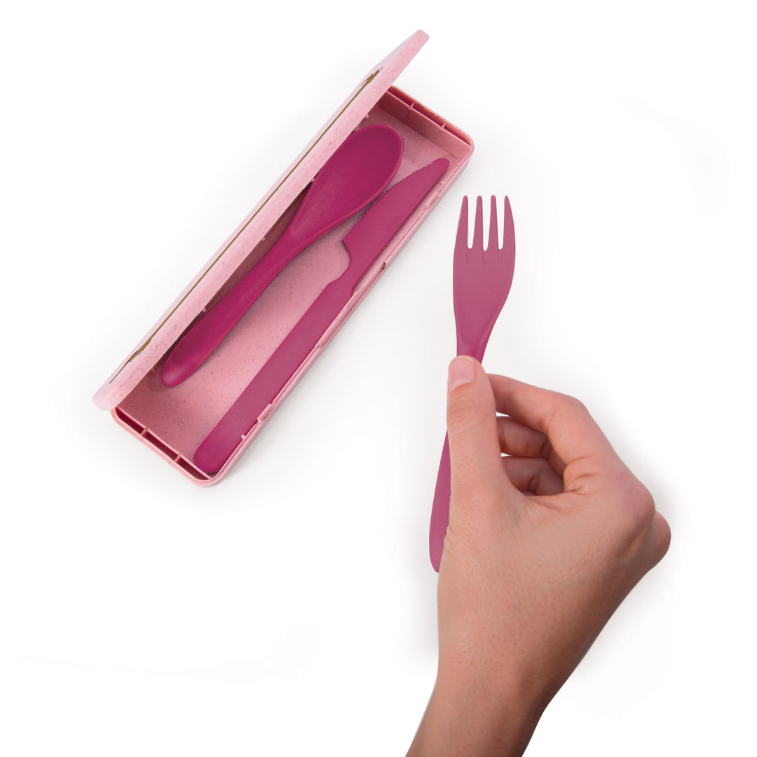 Wheat Straw Travel Cutlery Set - Dogs Pink