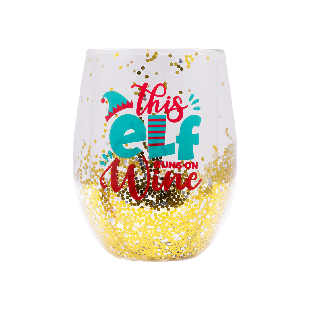 Splosh Stemless Christmas Wine Glass - Christmas Elf