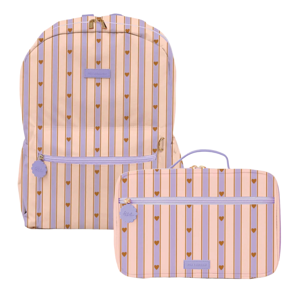 PRE-ORDER - Fox & Fallow Campus Backpack + Large Insulated Lunch Bag Bundle - Lilac Stripe