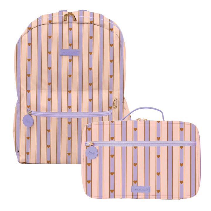 PRE-ORDER - Fox & Fallow Campus Backpack + Large Insulated Lunch Bag Bundle - Lilac Stripe
