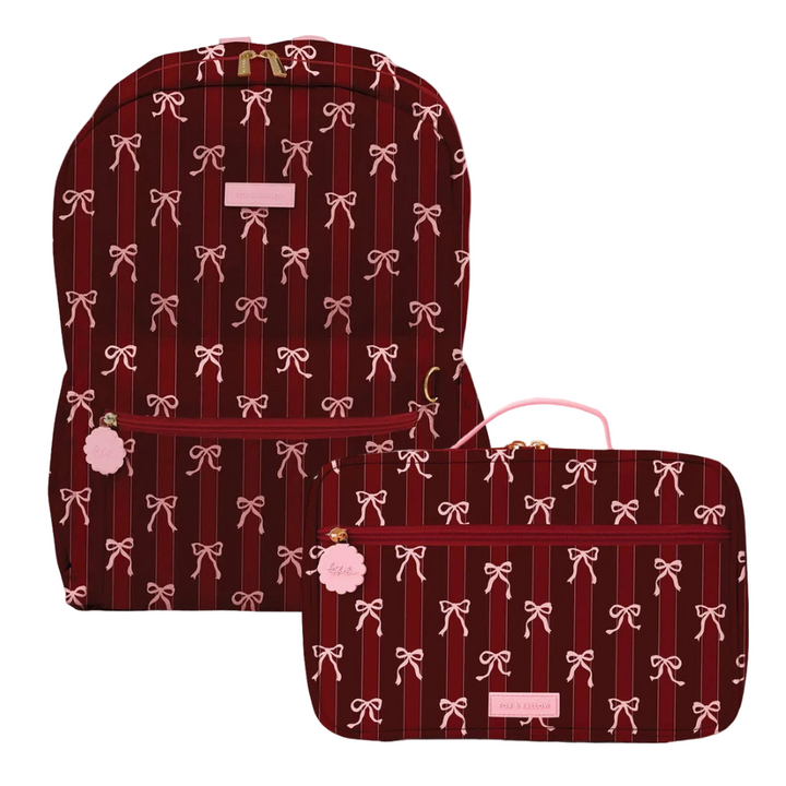 PRE-ORDER - Fox & Fallow Campus Backpack + Large Insulated Lunch Bag Bundle - Ruby Ribbon Stripe