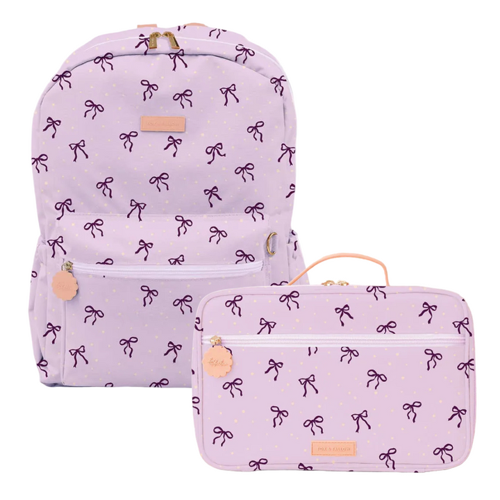 Fox & Fallow Campus Backpack + Large Insulated Lunch Bag Bundle - Violet Ribbons